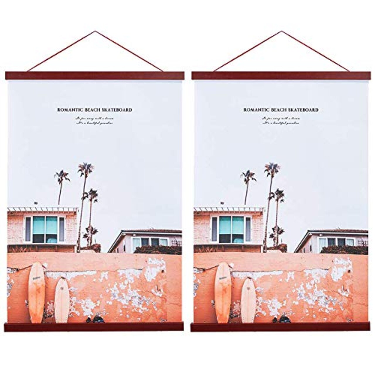 2 Pack Magnetic Poster Hanger Frame, 9x24 9x12 9x11 Light Wood Wooden Magnet Canvas Artwork Print Dowel Poster Hangers Frames Hanging Kit (Mahogany, 9",2 Packs)